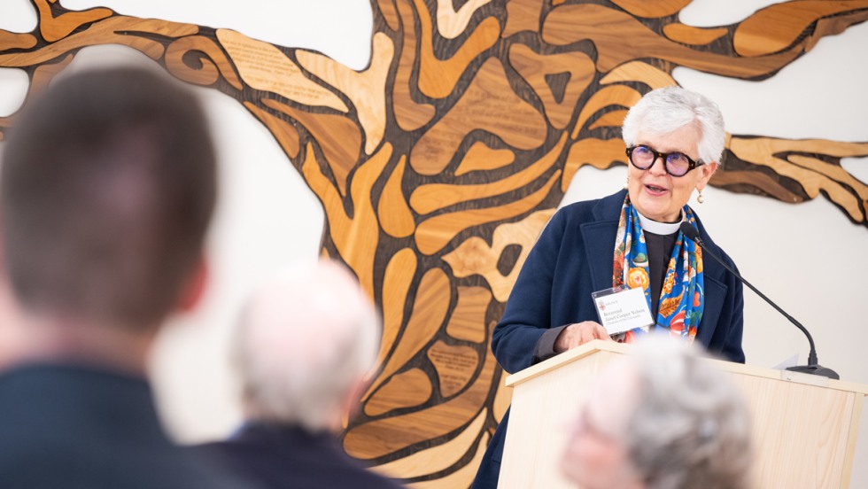 Reverend Janet Cooper Nelson speaks at the Eli Wolff memorial event 